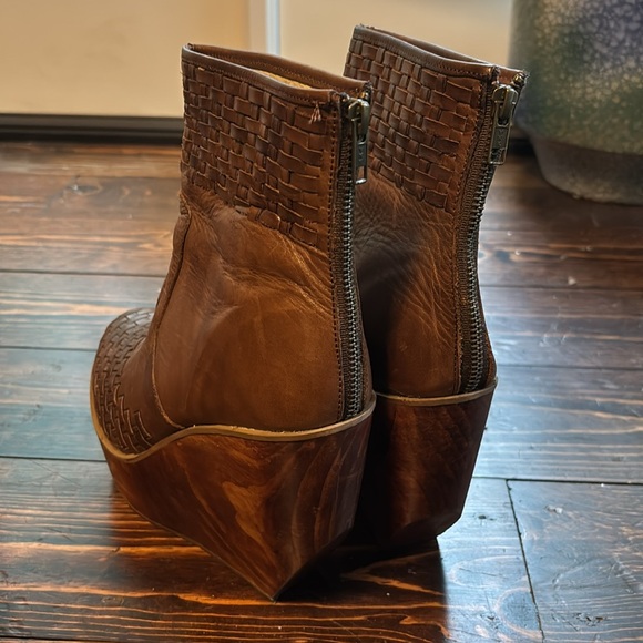 BED|STÜ Cobbler Series Woven Leather and Wood Heel Wedge Boots - Picture 3 of 11